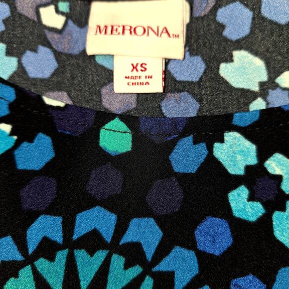 Merona XS Blue Green Women's Short  Sleeve Dress Miss Size 2 4 Extra Small - Picture 3 of 6